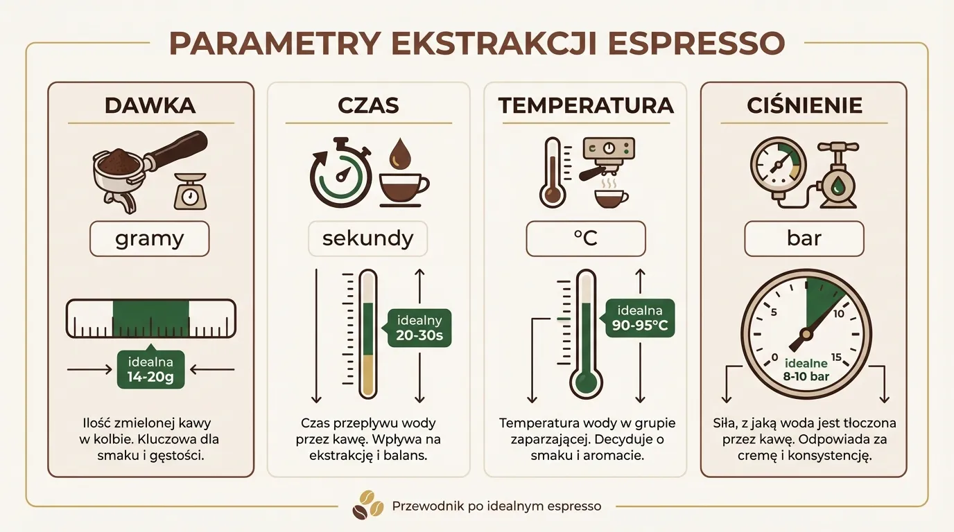 Parametry ekstrakcji espresso — dawka, czas, temperatura i ciśnienie