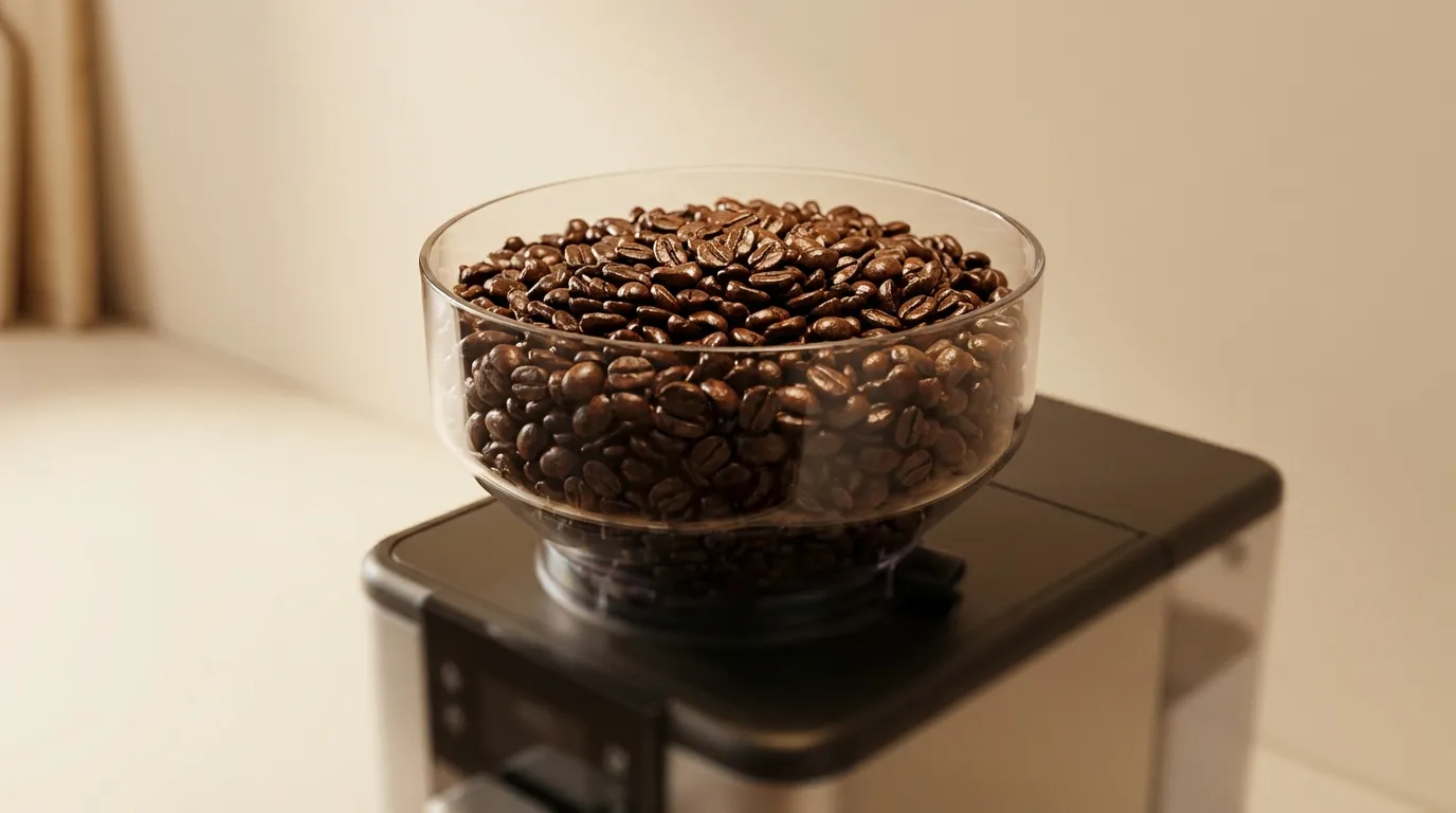 Ziarna kawy w zbiorniku ekspresu automatycznego