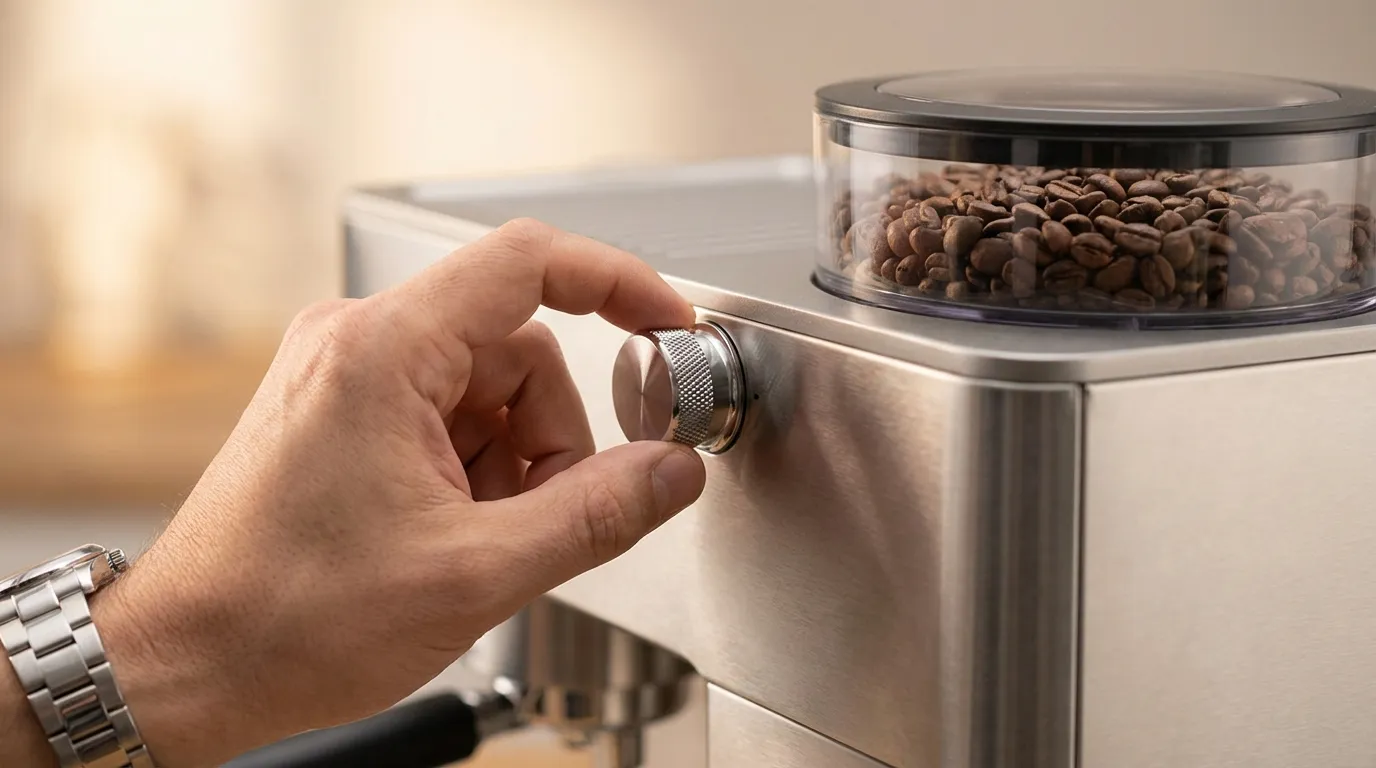 Ręczna regulacja stopnia mielenia pokrętłem w ekspresie automatycznym