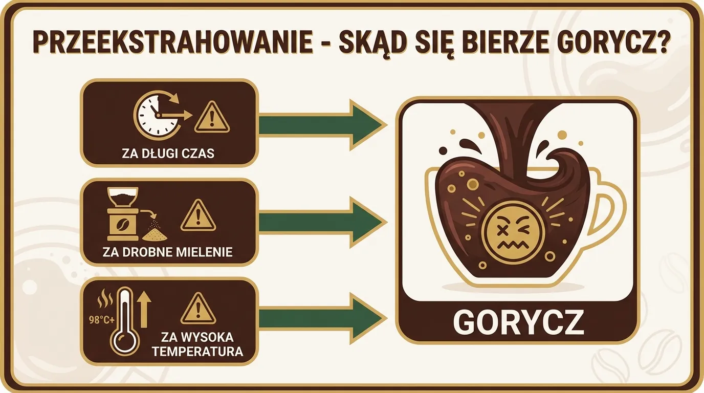 Schemat przeekstrakcji kawy — co dzieje się gdy ekstrakcja trwa za długo
